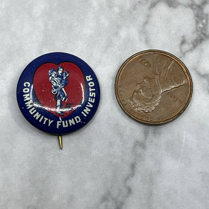 1920s Pinback Button Pin Community Fund Investor SE7