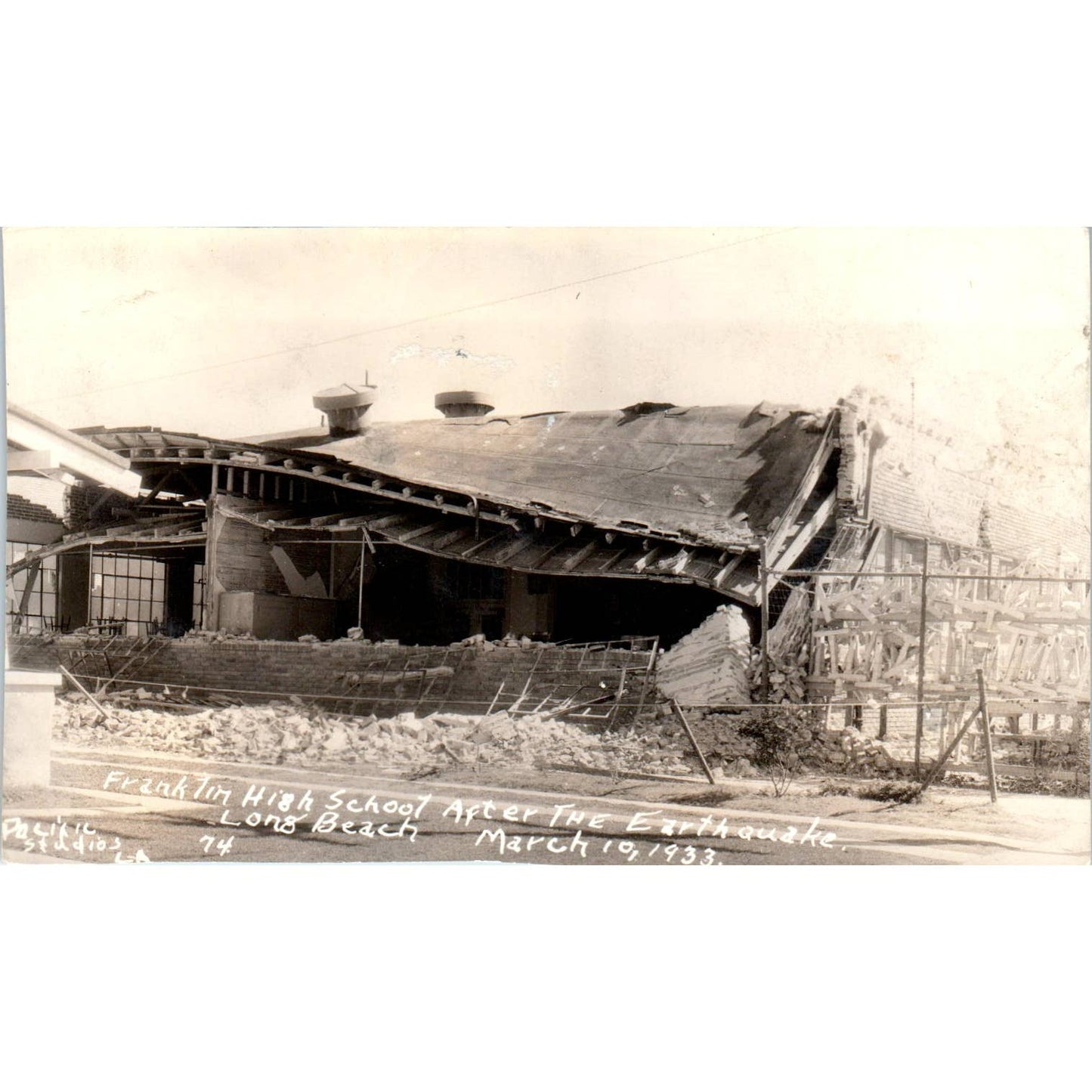 RPPC Postcard Franklin High School After the Earthquake Long Beach 1933 SE8