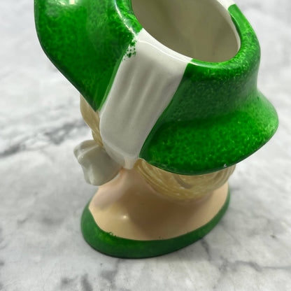 MCM Vintage Lady Head Vase Blonde Green Dress & Hat EUC White Tie 3.5” TK2