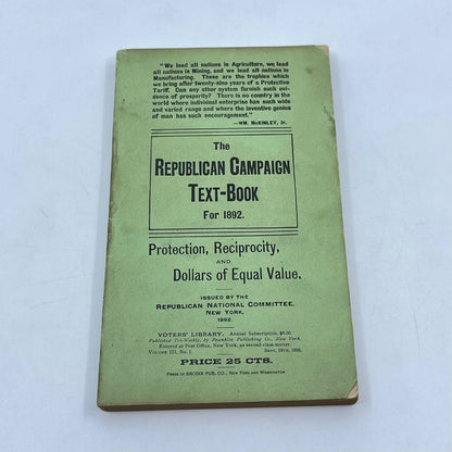 The Republican Campaign Text-Book For 1892 RNC New York TF7