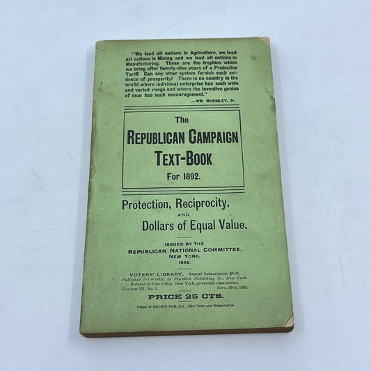 The Republican Campaign Text-Book For 1892 RNC New York TF7