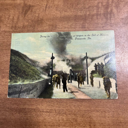 Antique 1911 Postcard Firing The 12 Inch Mortar at Fort Pickens Pensacola FL PA1