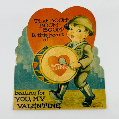 Vintage 1943 WWII Era Drummer Boy Soldier Boom Boom Valentine’s Day Card SAH9-H7