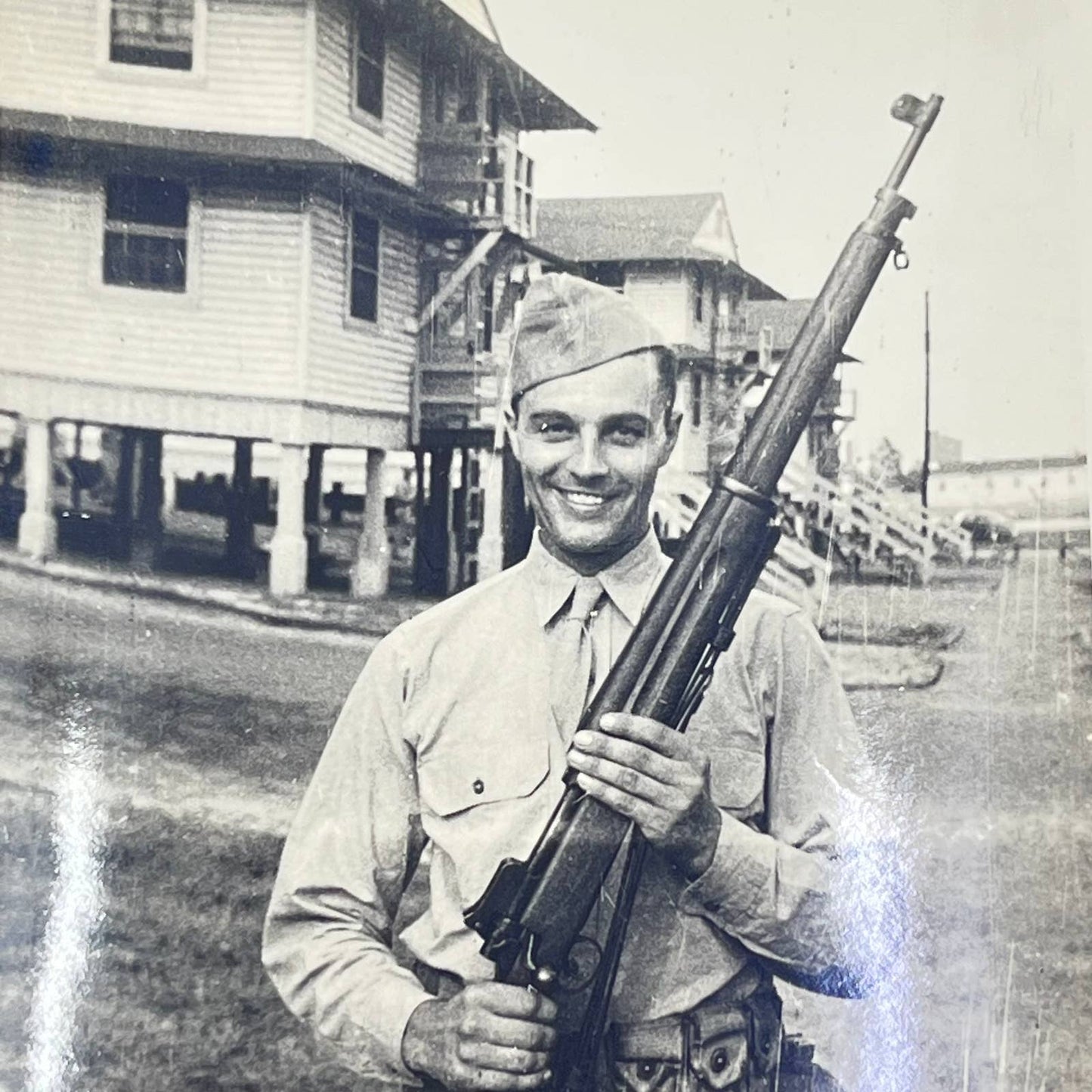 1942 WWII Photograph Soldier George Vladika Posing w/ Rifle SC5