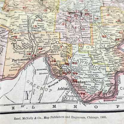 1902 Rand-Mcnally Vest Pocket Map Of OHIO All Cities Tinted Engraving SD3