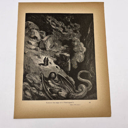 Original 1880s Gustave Dore Engraving Divine Comedy Geryon Symbol of Deceit FL4