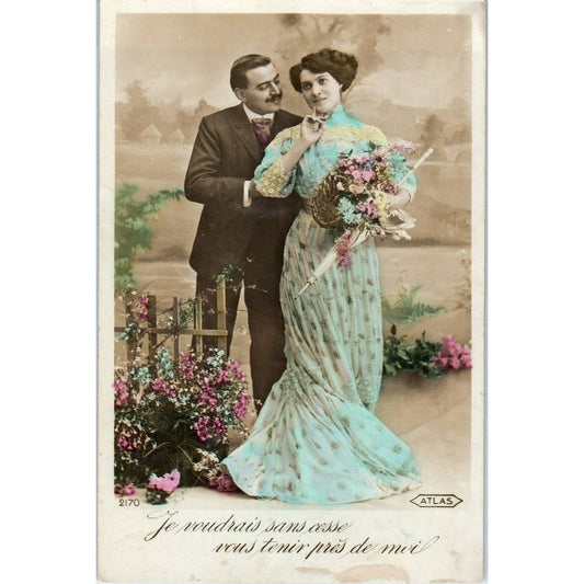 Romance French Victorian Couple Courting Lady 1914 Original Postcard TK1-21-1