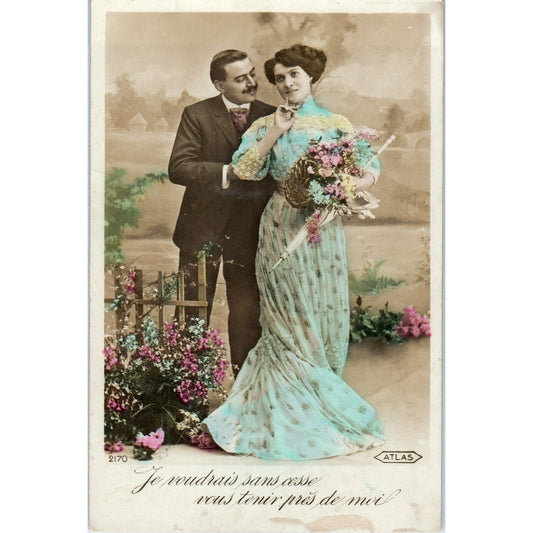Romance French Victorian Couple Courting Lady 1914 Original Postcard P2-1-1