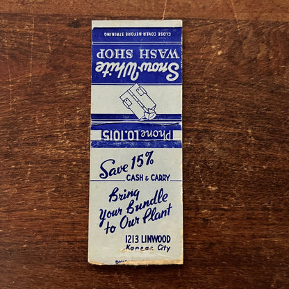 Snow White Wash Shop Kansas City MO Advertising Matchbook Cover MM11-8