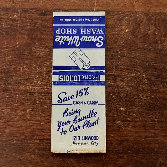Snow White Wash Shop Kansas City MO Advertising Matchbook Cover MM11-8