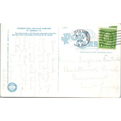 Garrison Drill Main Barracks Fort Monroe VA - Original Postcard TJ7-RP1