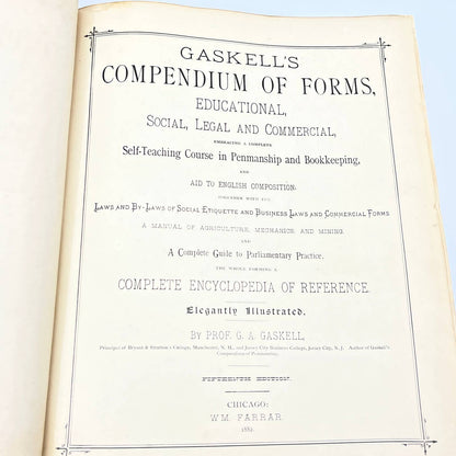 1882 Gaskell's Compendium of Forms Educational Social Legal Commercial Book TG3
