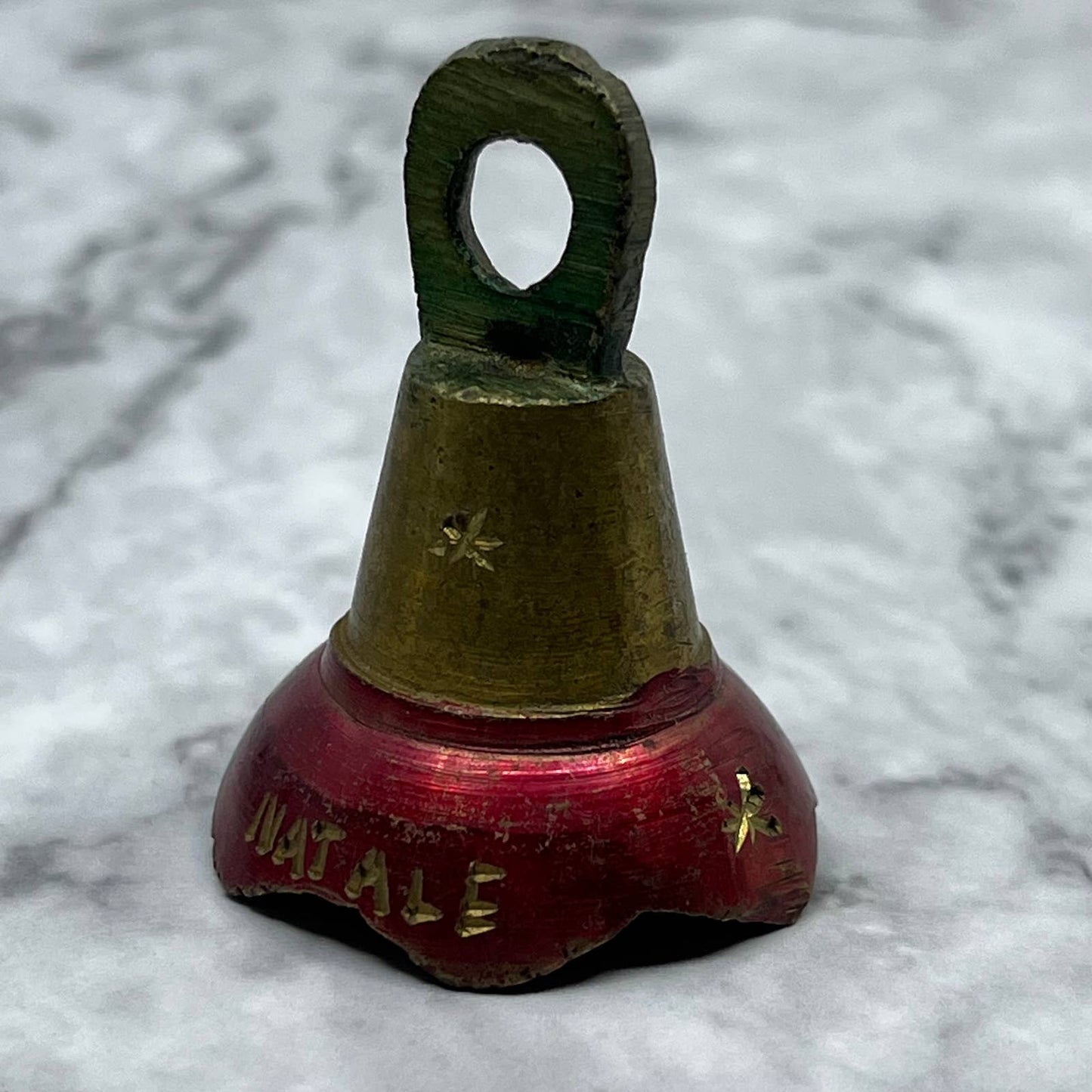Vintage Etched Brass Bell of Sarna Natale Buon 2" India SA2