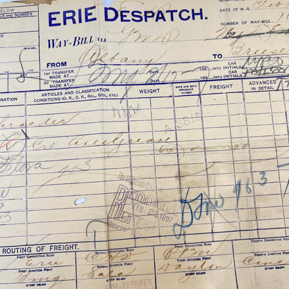 1897 B&O Railroad Erie Despatch Way Bill AB1