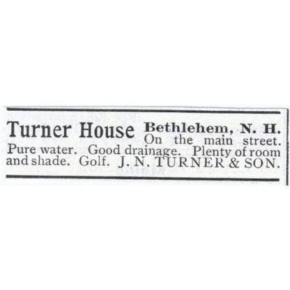 Turner House Bethlehem New York J.N. Turner & Son - 1903 Original Ad TJ7-S9