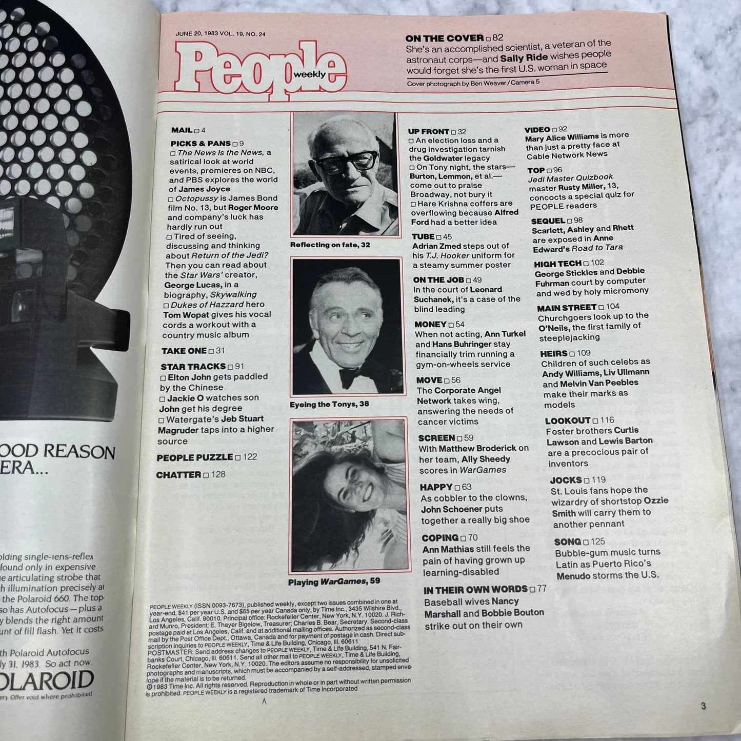 People Weekly Magazine June 20 1983 Astronaut Sally Ride Star Wars Jedi Quiz TJ3