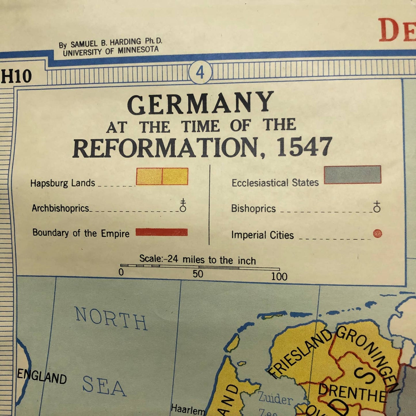 LARGE 1956 Denoyer-Geppert Co. Wall Map Germany at the Time of Reformation 1547