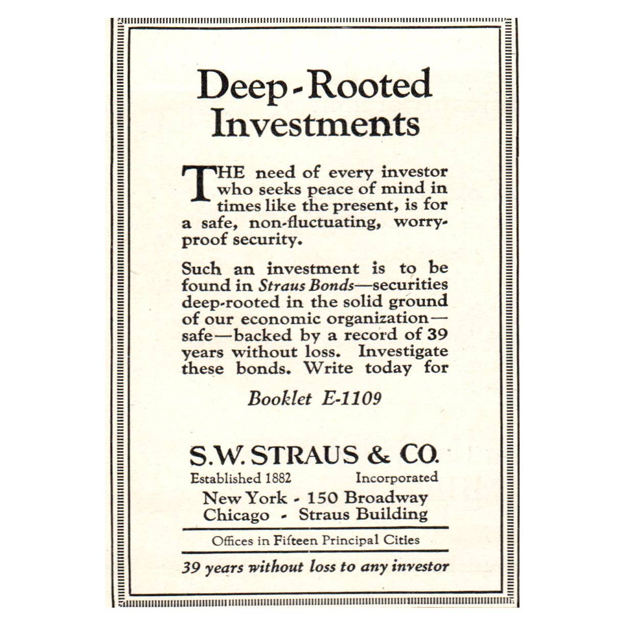 Deep Rooted Investments - S.W. Strauss & Co 4x2.5" - 1904 Original Ad TJ8-8