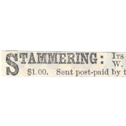 Stammering Remedy W.P. Hodgson Harper & Bro - Ad 1878 Original TJ7-L2-2