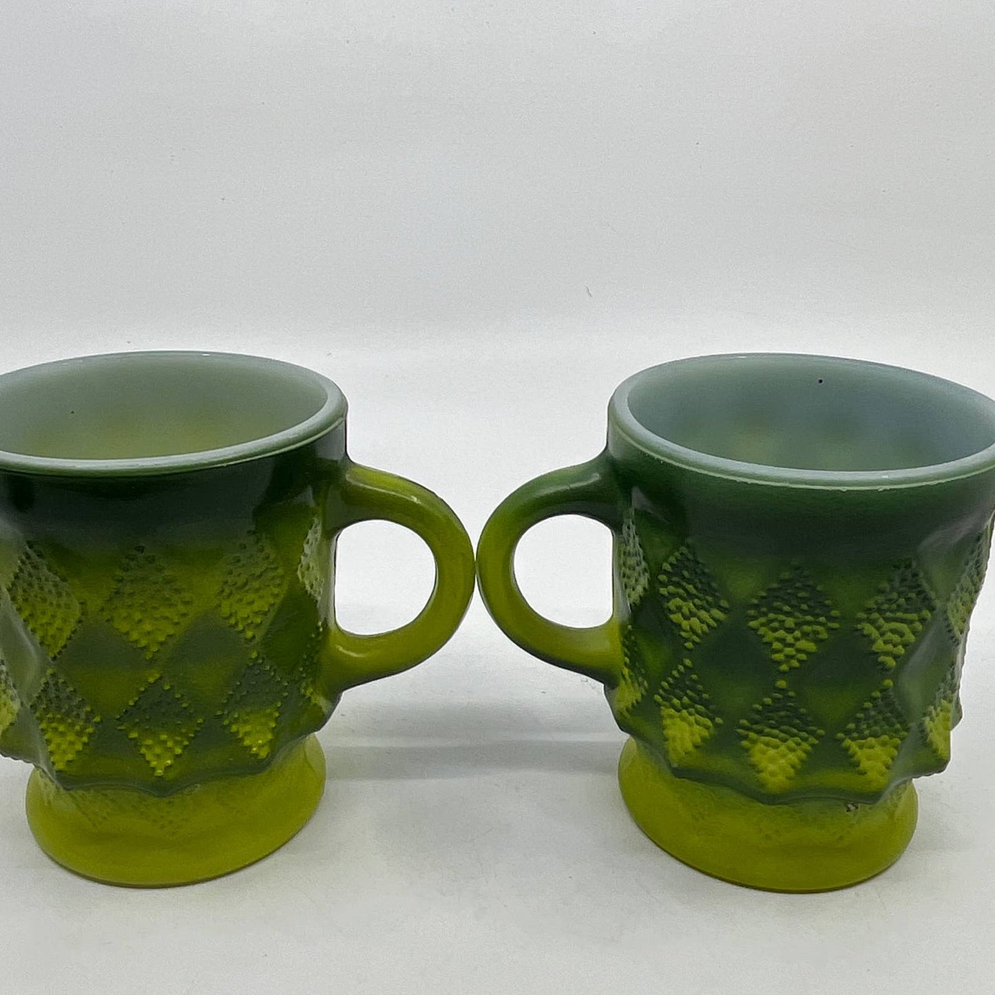 Vintage Fire King GREEN Ombre Kimberly Diamond Mug Set of 4 TH5-2