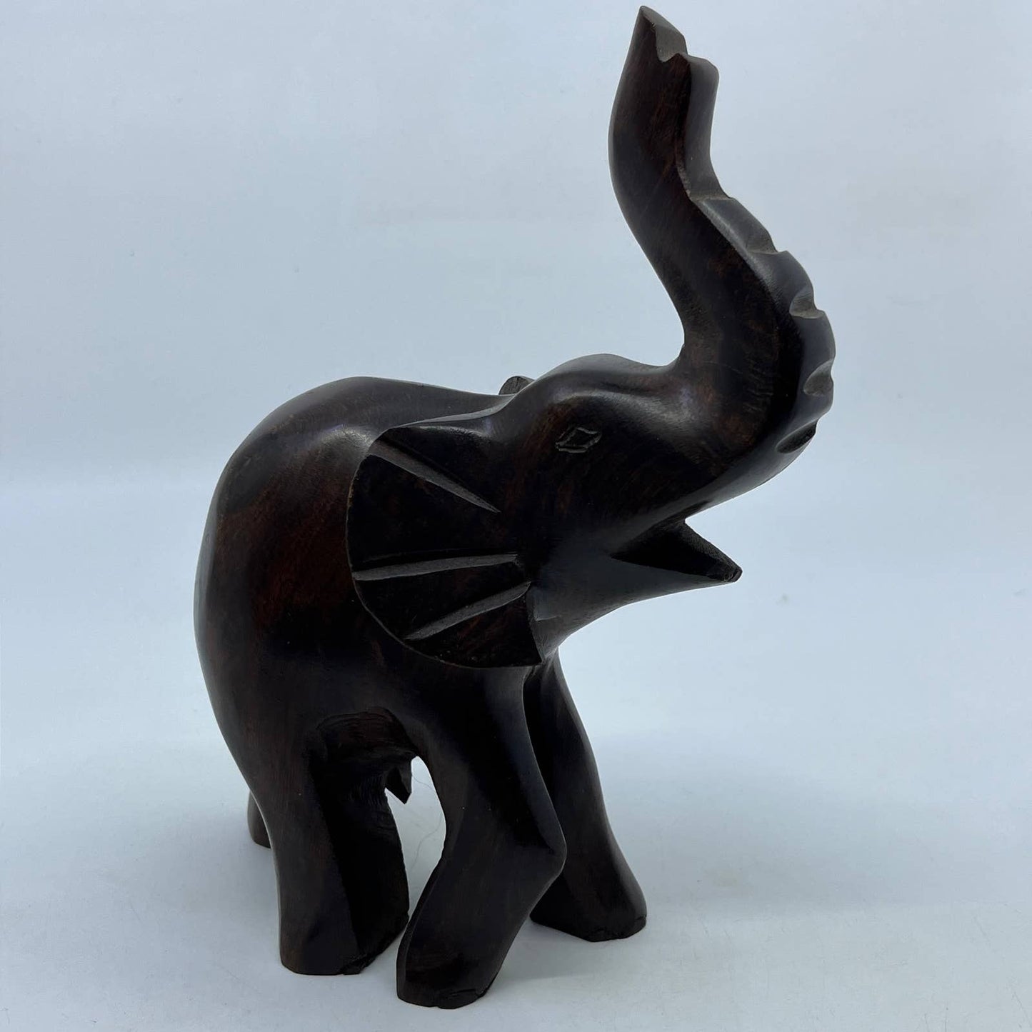 Hand Carved Elephant Dark Wood Sculpture Heavy 5x8” TI2