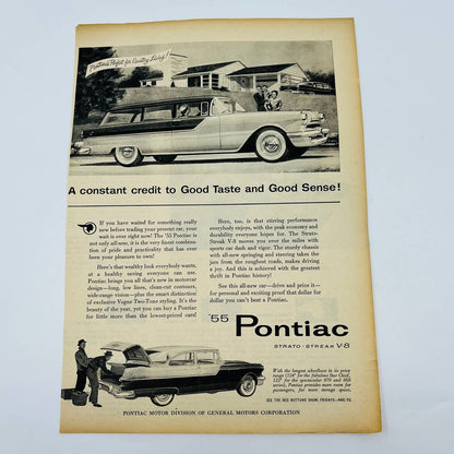 Vintage Advertisement 1955 Pontiac Strato-Streak V-8 Wagon Sedan GM AA1