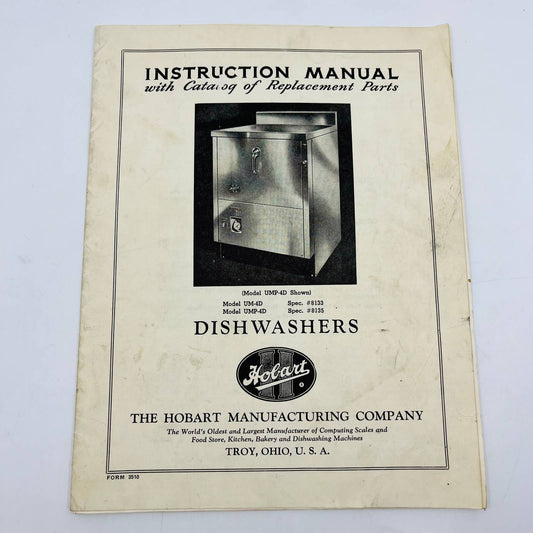 1959 Hobart Instruction Manual Parts List Dishwashers Model UM-4D & UMP-4D C11