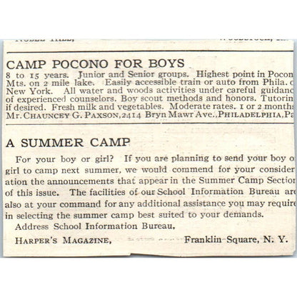 c1920 Harper's Magazine Ad - The Hanoum Camps Thetford VT C.H. Farnsworth EA3-2