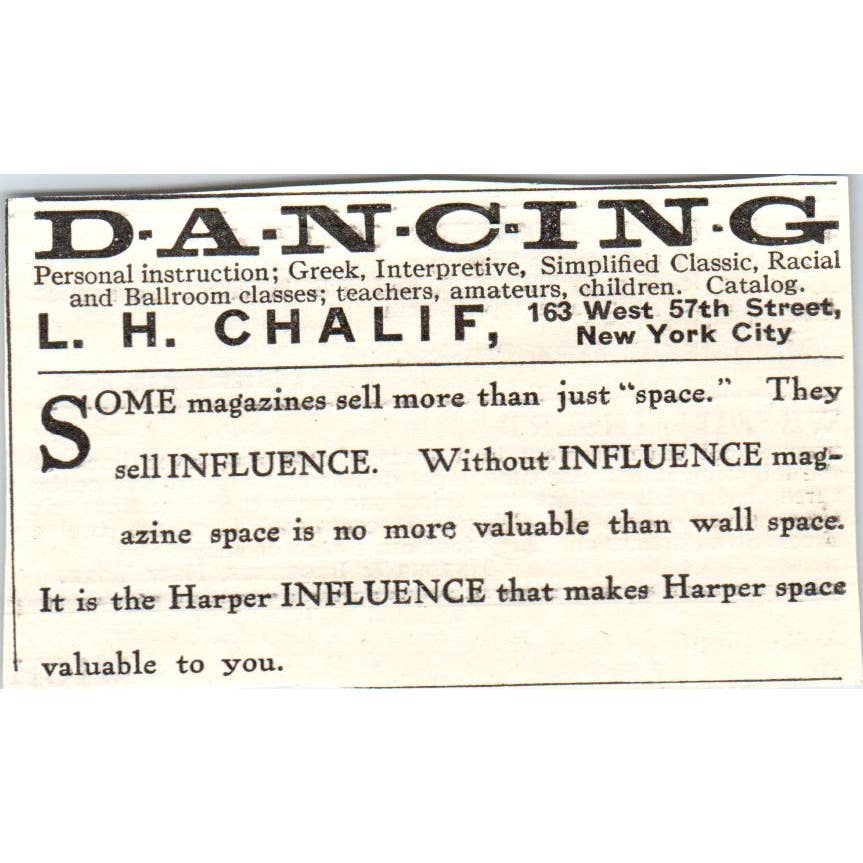 c1920 Harper's Magazine Ad - Dancing Class L.H. Chalif New York EA3-2