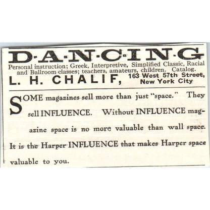 c1920 Harper's Magazine Ad - Dancing Class L.H. Chalif New York EA3-2