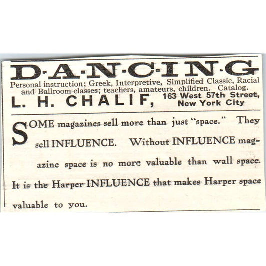 c1920 Harper's Magazine Ad - Dancing Class L.H. Chalif New York EA3-2