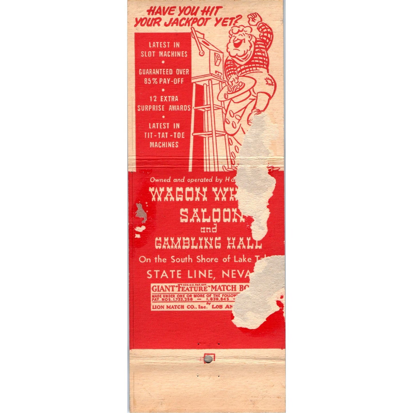 Wagon Wheel Saloon & Gambling Hall Lake Tahoe HUGE Advertising Matchbook Cover SA9-M7