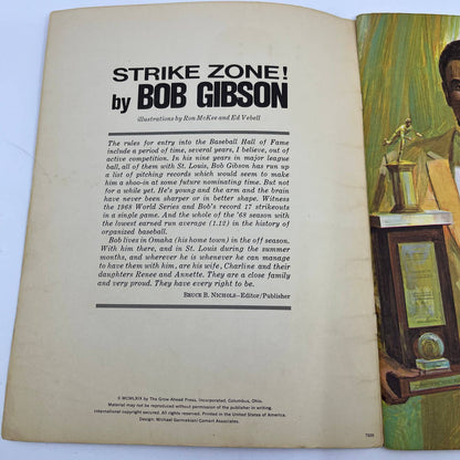 1969 Strike Zone By Bob Gibson Cardinals Baseball Pitching 1st Ed Vtg TD2