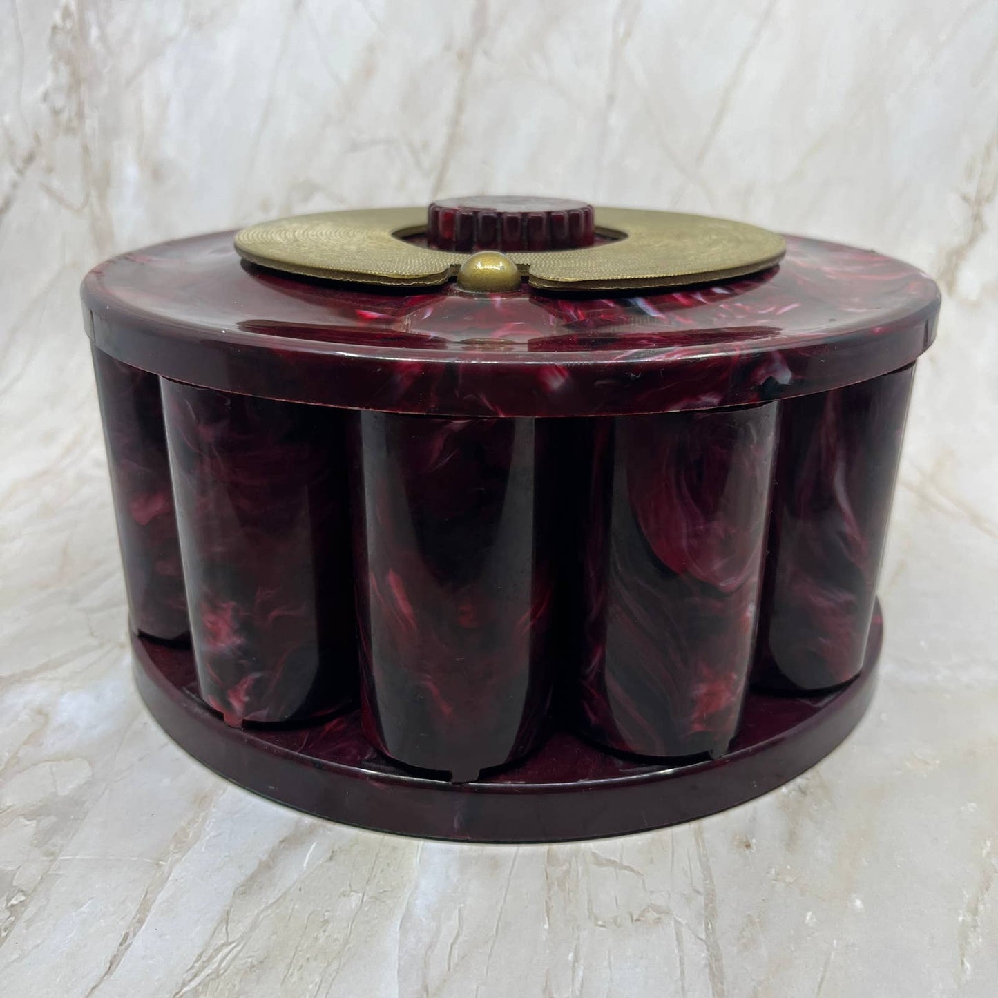 Vintage Turnit Poker Chip Caddy / Cranberry Marbled Bakelite WORKS 10” TC5