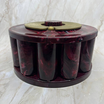 Vintage Turnit Poker Chip Caddy / Cranberry Marbled Bakelite WORKS 10” TC5