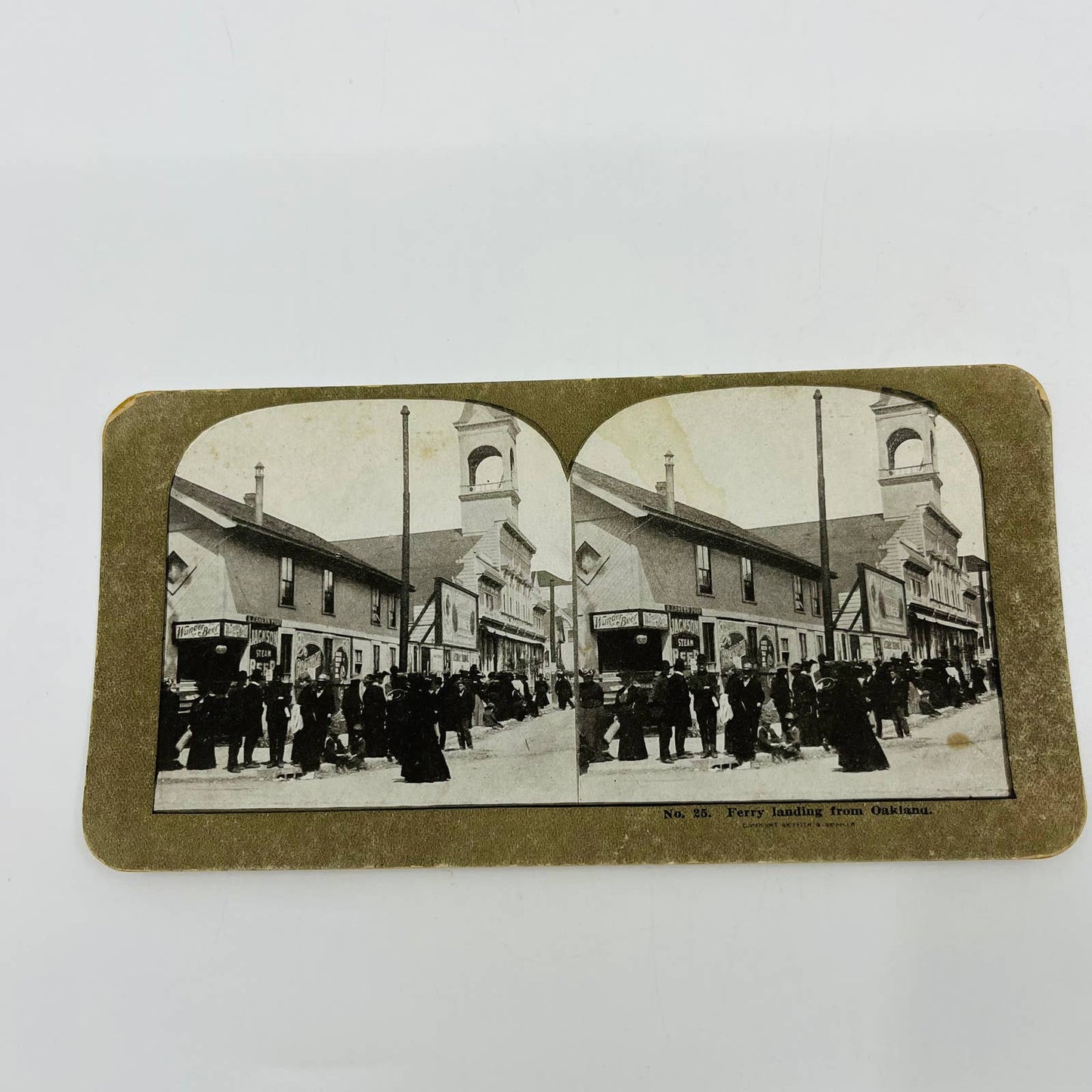 1906 Stereoview Card View San Francisco Earthquake Refugee Ferry Landing Oakland