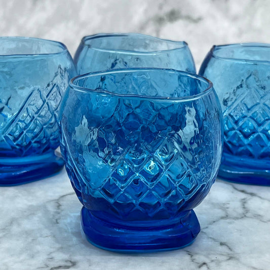 Vintage MCM Empoli Italy Cordial Glass Set of 4 Ice Blue Diamond Point 2” TC4