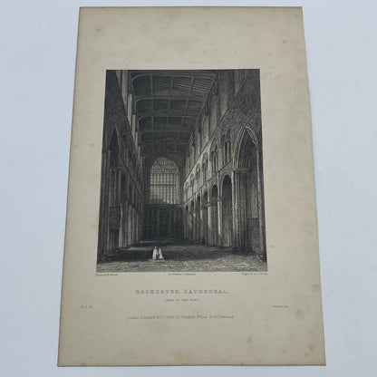 1836 Original Art Engraving Rochester Cathedral View of The Nave AC6