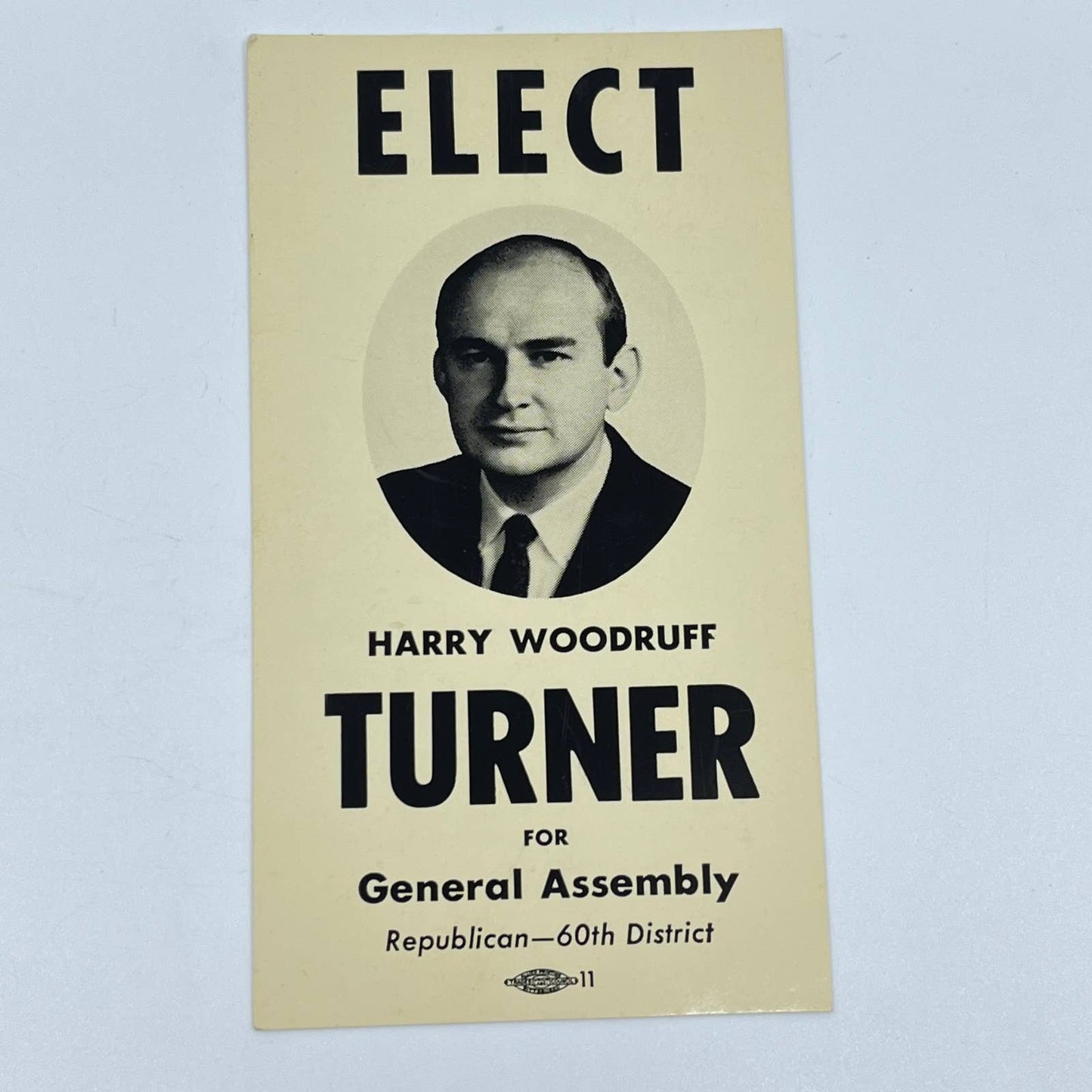 1960s Political Ad Card Harry Woodruff Turner General Assembly Armstrong PA SC3