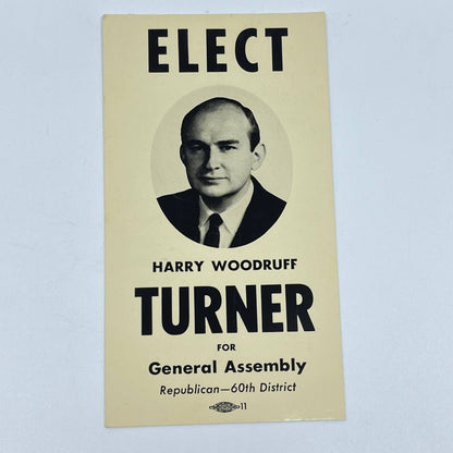 1960s Political Ad Card Harry Woodruff Turner General Assembly Armstrong PA SC3