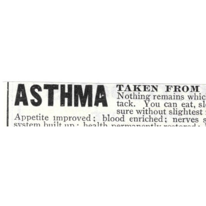 Asthma Quack Medicine Dr. Hayes Buffalo NY - 1903 Original Ad AK5-S29