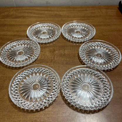Vintage Set of 6 Crystal Glass Doll Tea Party Plates 3.5” TB2