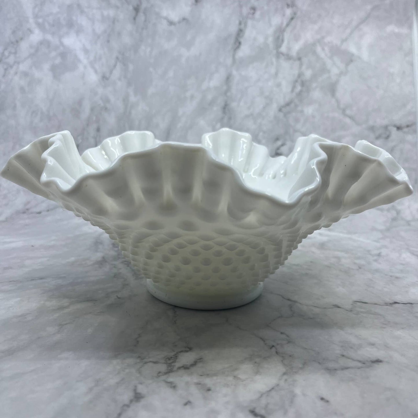 Vintage Fenton Milk Glass Hobnail 10" Inch Round Crimped Centerpiece Bowl TI8