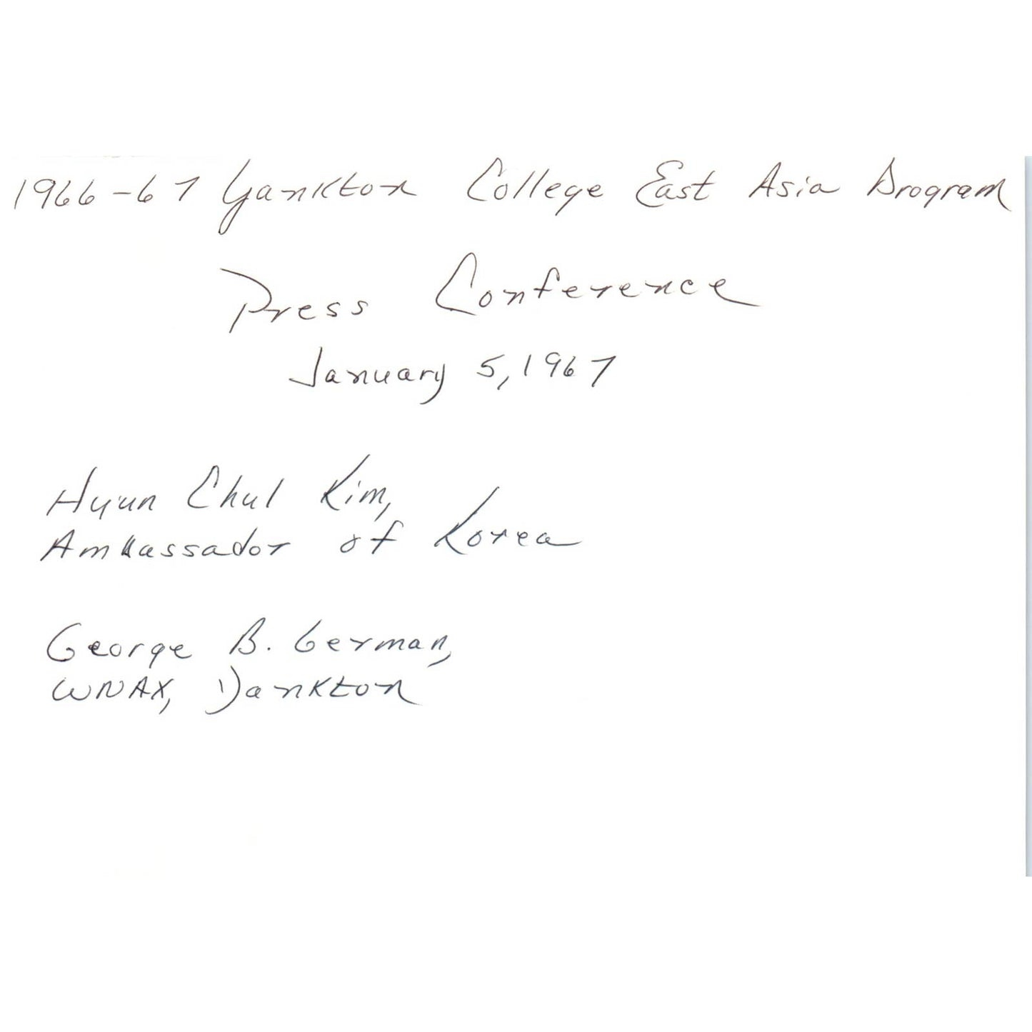 Hyung Chul Kim Korean Ambassador Yankton George B. German 1967 Photo 5x7 TK1-P5