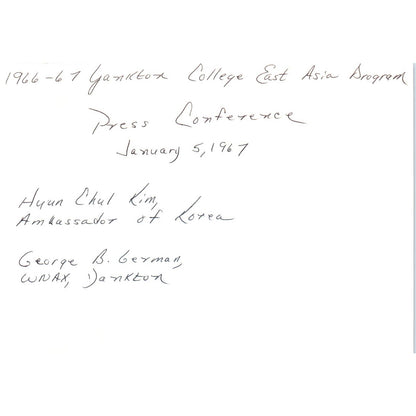 Hyung Chul Kim Korean Ambassador Yankton George B. German 1967 Photo 5x7 TK1-P5