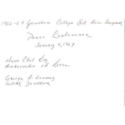Hyung Chul Kim Korean Ambassador Yankton George B. German 1967 Photo 5x7 B8