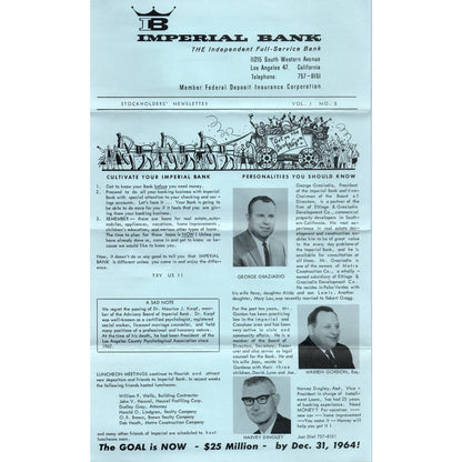 1964 Imperial Bank Los Angeles CA Semi-Annual Report Stockholders Newsletter AD7