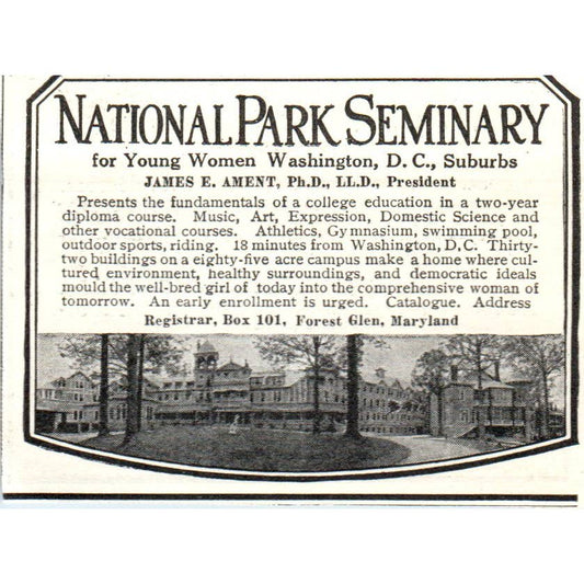 National Park Seminary Washington D.C. James E. Ament - 1921 Original Ad TJ7-S8