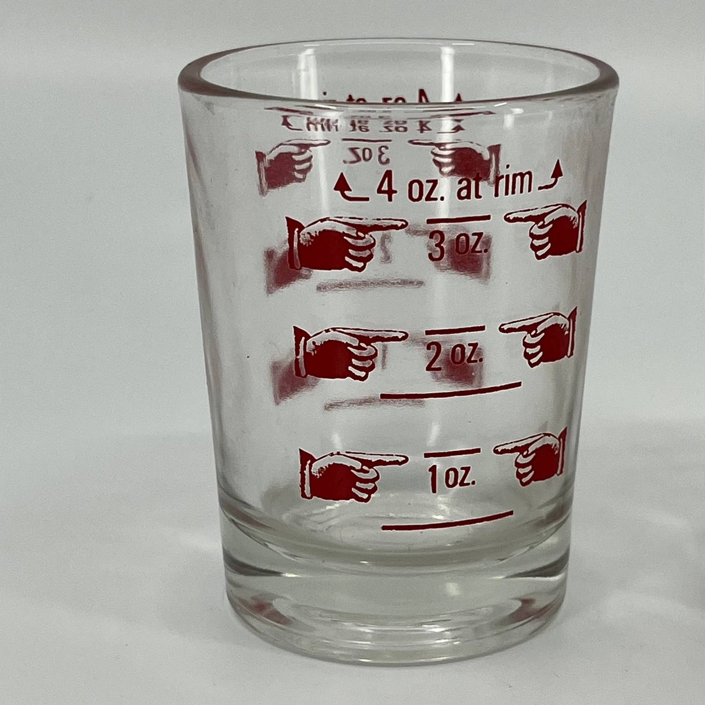 Vintage 1950s MCM Mod Red Pointing Finger 4oz Shot Glass Set of 2 TB5