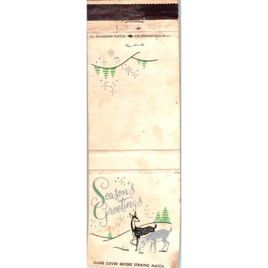 1940s Seasons Greetings Christmas Deer Advertising Matchbook Cover MM9-2